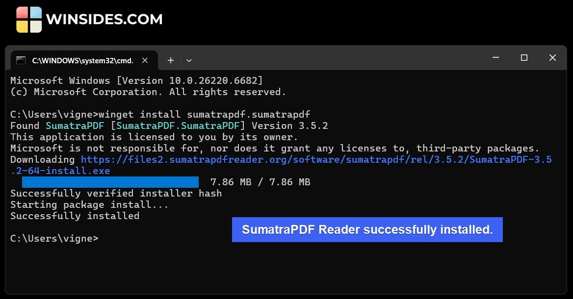 SumatraPDF Successfully installed on your Windows 11
